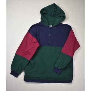 Vintage 90s Colorblock Hoodie Mens Small Zipper Hood
